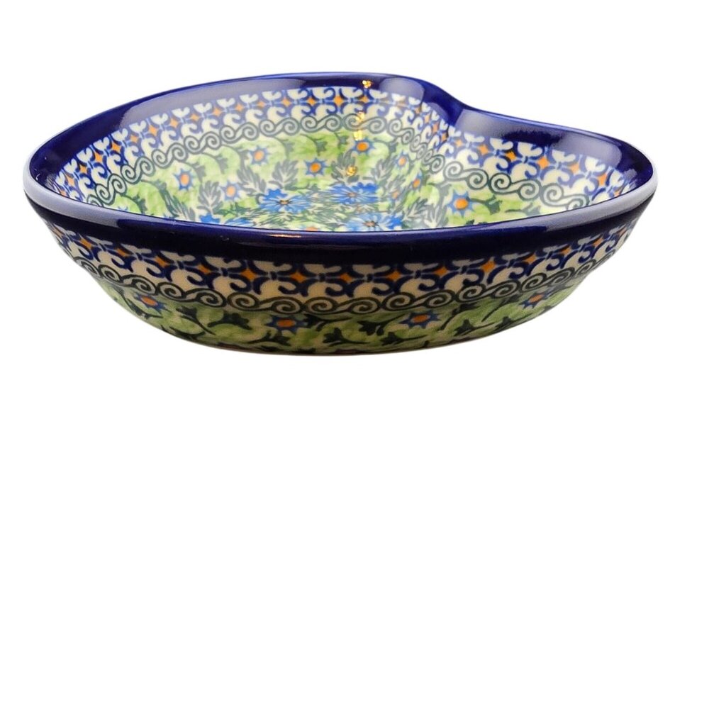 Kalich Boleslawiecka Ceramic Whimsical Heart Polish Pottery Bowl Floral Design - Picture 2 of 9